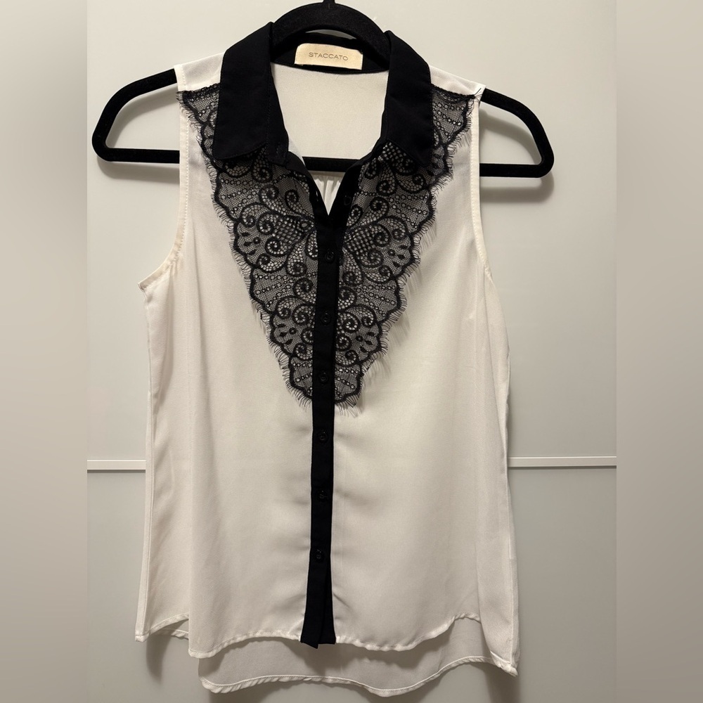 Staccato Black and White Lace Accent Blouse